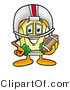 Illustration of a Cartoon House Mascot in a Helmet, Holding a Football by Mascot Junction