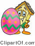 Illustration of a Cartoon House Mascot Standing Beside an Easter Egg by Mascot Junction