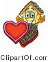 Illustration of a Cartoon House Mascot with an Open Box of Valentines Day Chocolate Candies by Mascot Junction