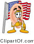 Illustration of a Cartoon Human Ear Mascot Pledging Allegiance to an American Flag by Mascot Junction