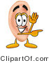 Illustration of a Cartoon Human Ear Mascot Waving and Pointing by Mascot Junction