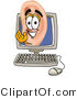 Illustration of a Cartoon Human Ear Mascot Waving from Inside a Computer Screen by Mascot Junction