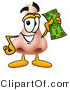 Illustration of a Cartoon Human Nose Mascot Holding a Dollar Bill by Mascot Junction