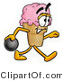 Illustration of a Cartoon Ice Cream Cone Mascot Holding a Bowling Ball by Mascot Junction