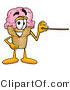 Illustration of a Cartoon Ice Cream Cone Mascot Holding a Pointer Stick by Mascot Junction