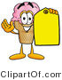 Illustration of a Cartoon Ice Cream Cone Mascot Holding a Yellow Sales Price Tag by Mascot Junction