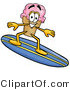 Illustration of a Cartoon Ice Cream Cone Mascot Surfing on a Blue and Yellow Surfboard by Mascot Junction