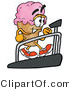 Illustration of a Cartoon Ice Cream Cone Mascot Walking on a Treadmill in a Fitness Gym by Mascot Junction