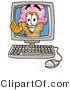 Illustration of a Cartoon Ice Cream Cone Mascot Waving from Inside a Computer Screen by Mascot Junction