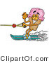 Illustration of a Cartoon Ice Cream Cone Mascot Waving While Water Skiing by Mascot Junction