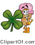 Illustration of a Cartoon Ice Cream Cone Mascot with a Green Four Leaf Clover on St Paddy's or St Patricks Day by Mascot Junction