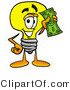 Illustration of a Cartoon Light Bulb Mascot Holding a Dollar Bill by Mascot Junction
