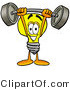 Illustration of a Cartoon Light Bulb Mascot Holding a Heavy Barbell Above His Head by Mascot Junction