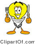 Illustration of a Cartoon Light Bulb Mascot Holding a Knife and Fork by Mascot Junction