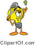 Illustration of a Cartoon Light Bulb Mascot Preparing to Hit a Tennis Ball by Mascot Junction