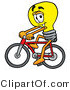 Illustration of a Cartoon Light Bulb Mascot Riding a Bicycle by Mascot Junction