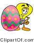 Illustration of a Cartoon Light Bulb Mascot Standing Beside an Easter Egg by Mascot Junction