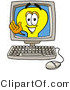 Illustration of a Cartoon Light Bulb Mascot Waving from Inside a Computer Screen by Mascot Junction