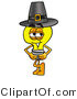 Illustration of a Cartoon Light Bulb Mascot Wearing a Pilgrim Hat on Thanksgiving by Mascot Junction