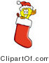 Illustration of a Cartoon Light Bulb Mascot Wearing a Santa Hat Inside a Red Christmas Stocking by Mascot Junction