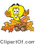 Illustration of a Cartoon Light Bulb Mascot with Autumn Leaves and Acorns in the Fall by Mascot Junction