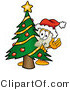 Illustration of a Cartoon Light Switch Mascot Waving and Standing by a Decorated Christmas Tree by Mascot Junction