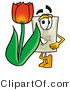 Illustration of a Cartoon Light Switch Mascot with a Red Tulip Flower in the Spring by Mascot Junction