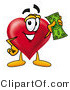 Illustration of a Cartoon Love Heart Mascot Holding a Dollar Bill by Mascot Junction