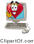 Illustration of a Cartoon Love Heart Mascot Waving from Inside a Computer Screen by Mascot Junction