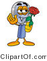 Illustration of a Cartoon Magnifying Glass Mascot Holding a Red Rose on Valentines Day by Mascot Junction