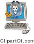 Illustration of a Cartoon Magnifying Glass Mascot Waving from Inside a Computer Screen by Mascot Junction