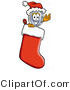 Illustration of a Cartoon Magnifying Glass Mascot Wearing a Santa Hat Inside a Red Christmas Stocking by Mascot Junction