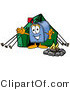 Illustration of a Cartoon Mailbox Camping with a Tent and Fire by Mascot Junction