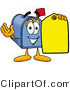 Illustration of a Cartoon Mailbox Holding a Yellow Sales Price Tag by Mascot Junction