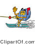 Illustration of a Cartoon Mailbox Waving While Water Skiing by Mascot Junction