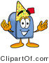 Illustration of a Cartoon Mailbox Wearing a Birthday Party Hat by Mascot Junction