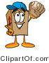 Illustration of a Cartoon Packing Box Mascot Catching a Baseball with a Glove by Mascot Junction