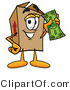 Illustration of a Cartoon Packing Box Mascot Holding a Dollar Bill by Mascot Junction