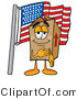 Illustration of a Cartoon Packing Box Mascot Pledging Allegiance to an American Flag by Mascot Junction