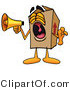 Illustration of a Cartoon Packing Box Mascot Screaming into a Megaphone by Mascot Junction