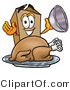 Illustration of a Cartoon Packing Box Mascot Serving a Thanksgiving Turkey on a Platter by Mascot Junction