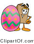 Illustration of a Cartoon Packing Box Mascot Standing Beside an Easter Egg by Mascot Junction