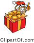 Illustration of a Cartoon Packing Box Mascot Standing by a Christmas Present by Mascot Junction