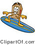 Illustration of a Cartoon Packing Box Mascot Surfing on a Blue and Yellow Surfboard by Mascot Junction