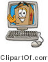 Illustration of a Cartoon Packing Box Mascot Waving from Inside a Computer Screen by Mascot Junction