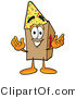Illustration of a Cartoon Packing Box Mascot Wearing a Birthday Party Hat by Mascot Junction