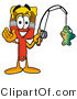 Illustration of a Cartoon Paint Brush Mascot Holding a Fish on a Fishing Pole by Mascot Junction