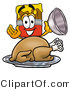 Illustration of a Cartoon Paint Brush Mascot Serving a Thanksgiving Turkey on a Platter by Mascot Junction