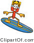 Illustration of a Cartoon Paint Brush Mascot Surfing on a Blue and Yellow Surfboard by Mascot Junction