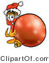 Illustration of a Cartoon Paint Brush Mascot Wearing a Santa Hat, Standing with a Christmas Bauble by Mascot Junction